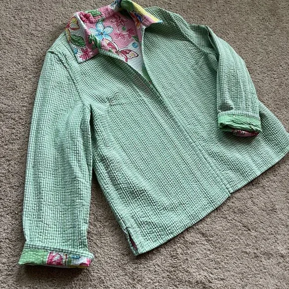 Vintage Womens Floral Gingham Quilted Reversible Jacket Oversized PLUS size 18W - Picture 8 of 9